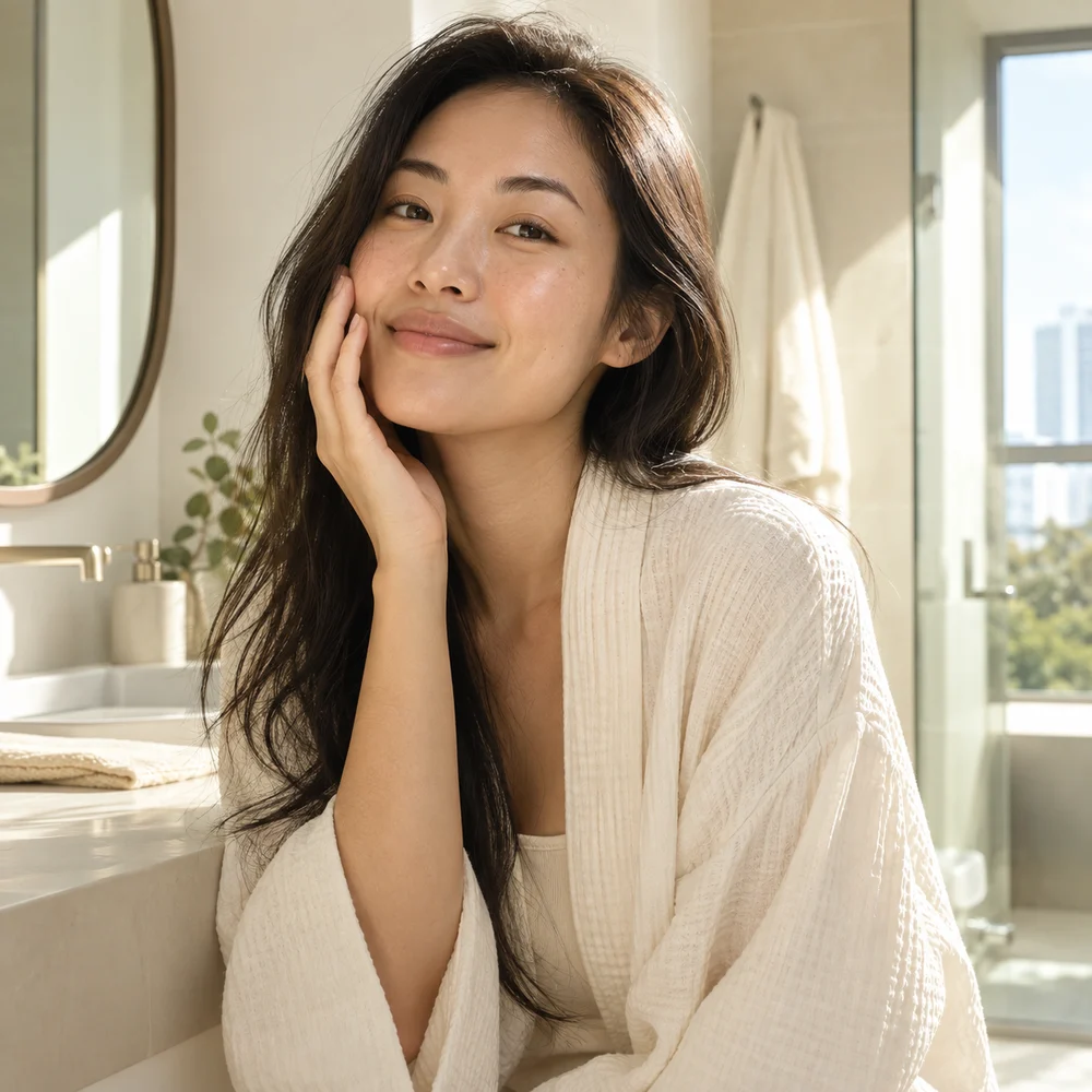 A young woman enjoying a quiet moment of daily skin care